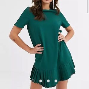 ASOS sheer shift dress with pleated hem in green